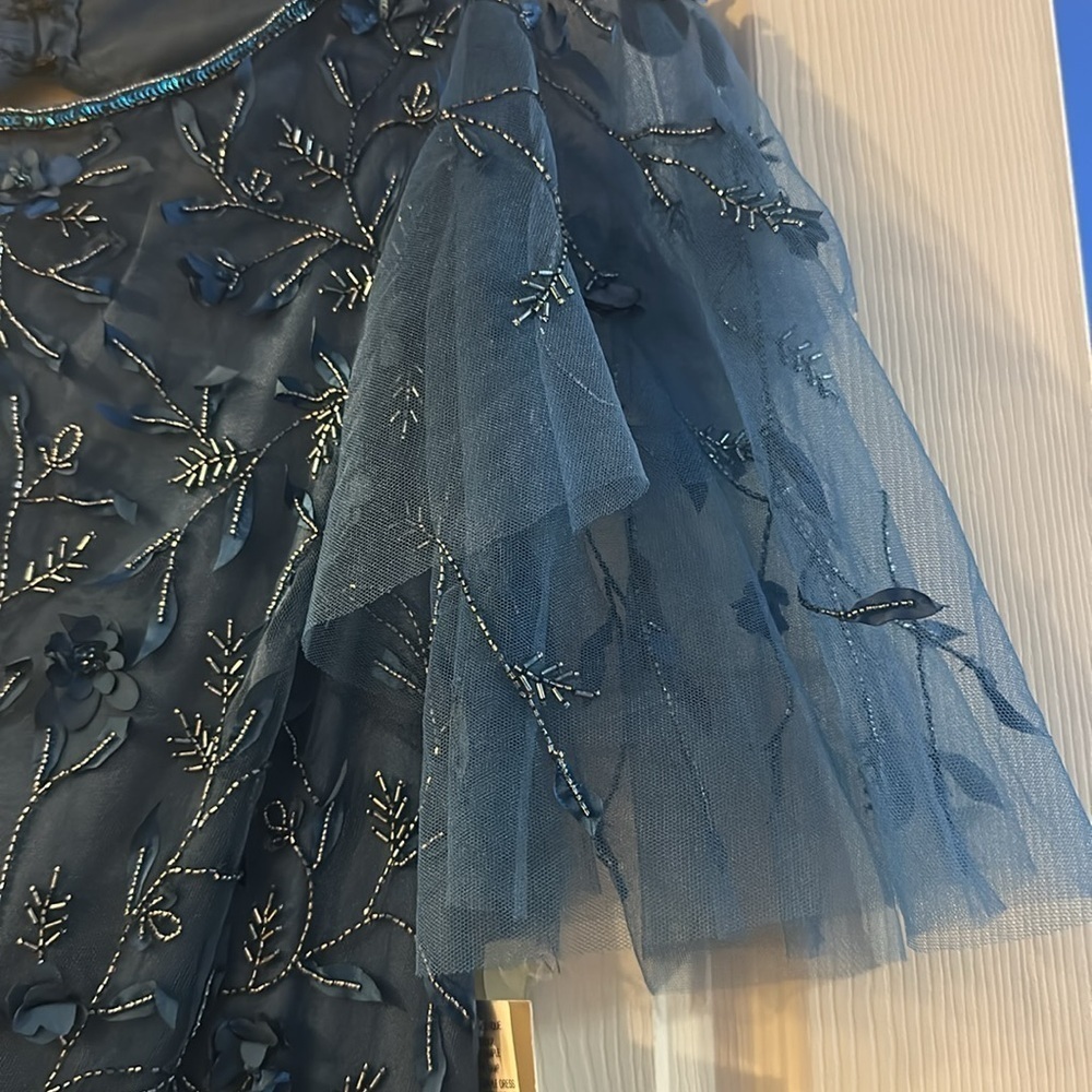 Theia Couture Elegant Blue Embroidered and Beaded Dress - Sample Size 2 - Picture 6 of 15